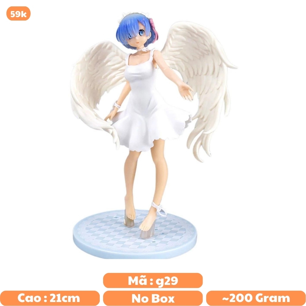 Mô Hình RE:ZERO Rem Thiên thần váy trắng - Cao 21cm - ngang 12cm - nặng 200gram  - Figure RE:ZERO - no box - K20-T3-S6