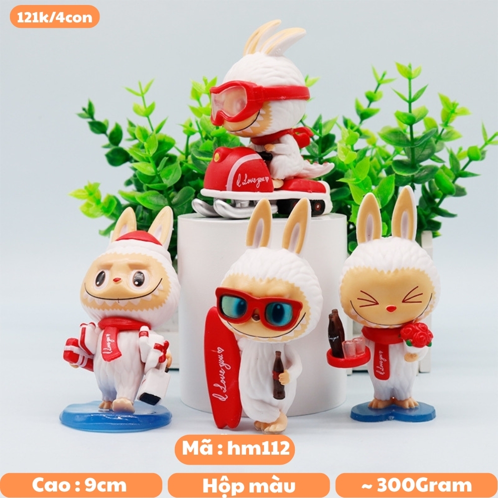 Hàng Cao Cấp - Mô hình labubu bộ 4 labubu blind box - cao 9cm - Nặng 300gram - Bọc Túi - Hộp Màu - HM112 K24-T1-S9