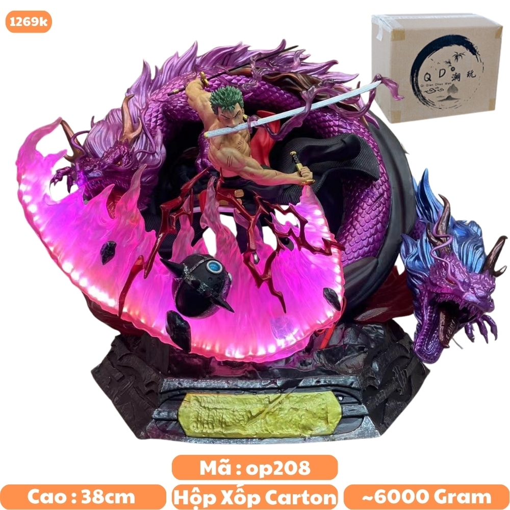Mô Hình OnePiece Zoro Nhị Long rồng tím đại chiến King - Cao 38cm - nặng 6kg - Box xốp trắng - Hộp carton N2