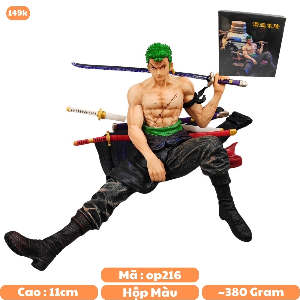 Mô Hình One Piece Zoro ngồi vác kiếm - Cao 11cm - Nặng 380gram - Box màu - Phụ kiện :  Kiếm - Figure anime One Piece -G-12