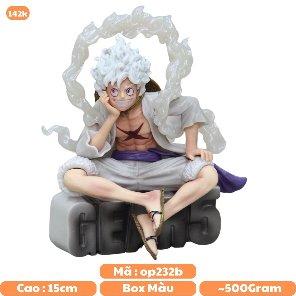 Hàng Cao Cấp -  Mô Hình OnePiece Luffy gear 5 áo trắng ngồi cười tay chống cằm có đế siêu đẹp Cao 15cm - Nặng 500gram , Figure OnePiece - Full Box K18-T3-S2