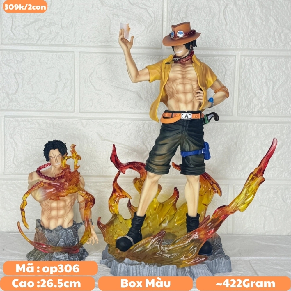 Mô Hình OnePiece Ace dáng đứng + bán thân - cao 26.5cm - nặng 422gram - Figure One Piece - Hộp Màu - K18-T3-S10