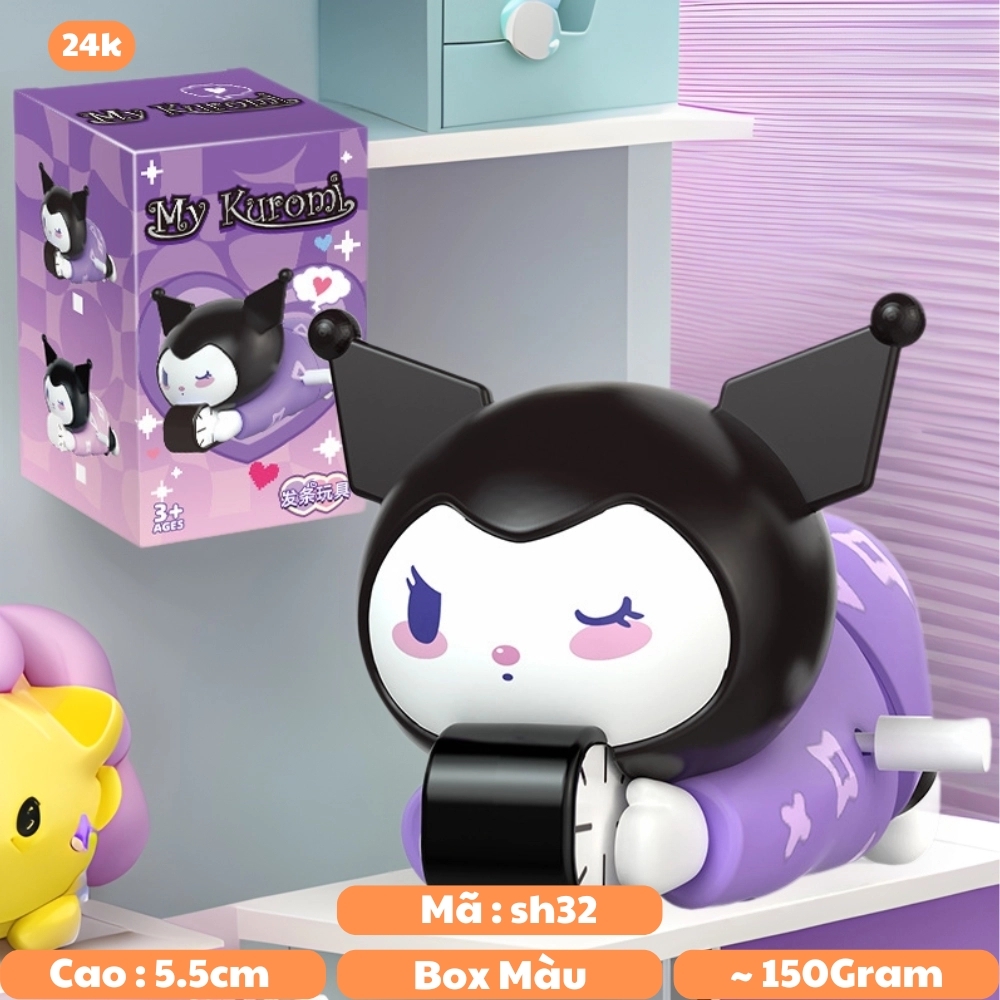 mô hình kuromi nằm bò chạy cót áo tím - cao : 5.5cm dài 10cm - figure shin - hộp màu - K77-T5-S10