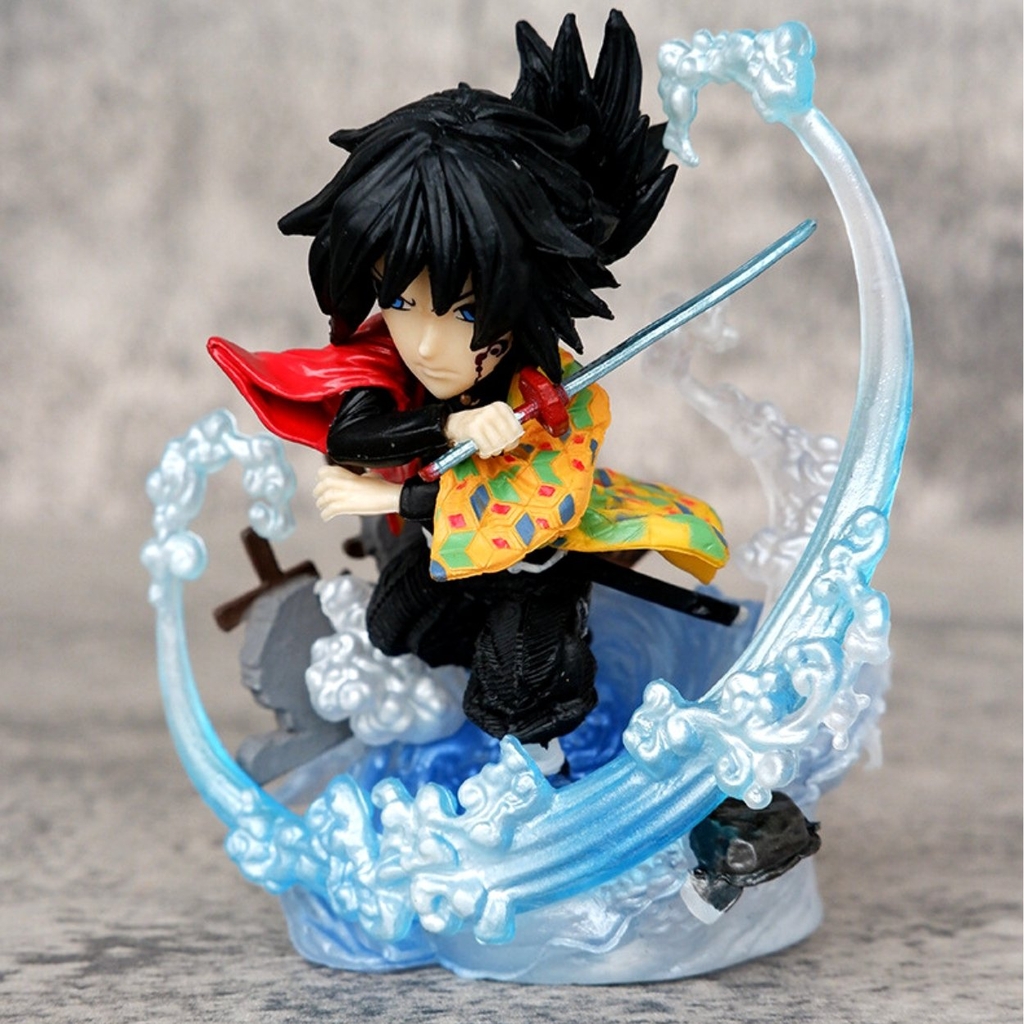 Mô Hình Kimetsu No Yaiba Thủy trụ Tomioka Giyuu chibi chiến đấu - Cao 10cm - nặng 145gram - Phụ kiện : kiếm - Figure Thanh gươm diệt quỷ - Có Vỏ Hộp màu - K2-T3-S8