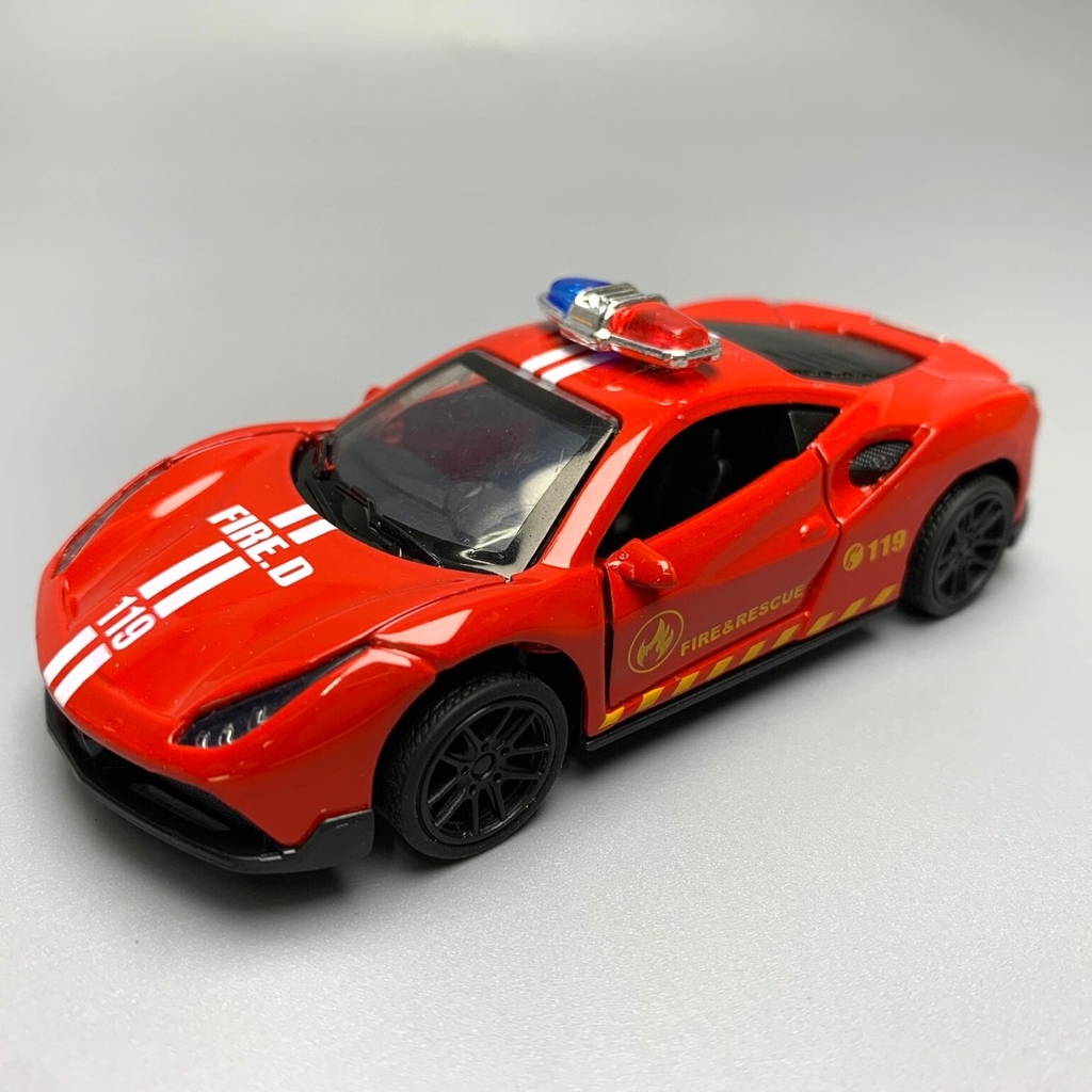 Mô Hình xe Ferrari police 488 GTB Đỏ tỉ lệ 1:43 Hợp kim có thể mở cửa - bánh sau chạy cót - Dài 10cm - cao 3cm - nặng 200gram - Figure Oto - FULL BOX : box màu - K69-T2-S8