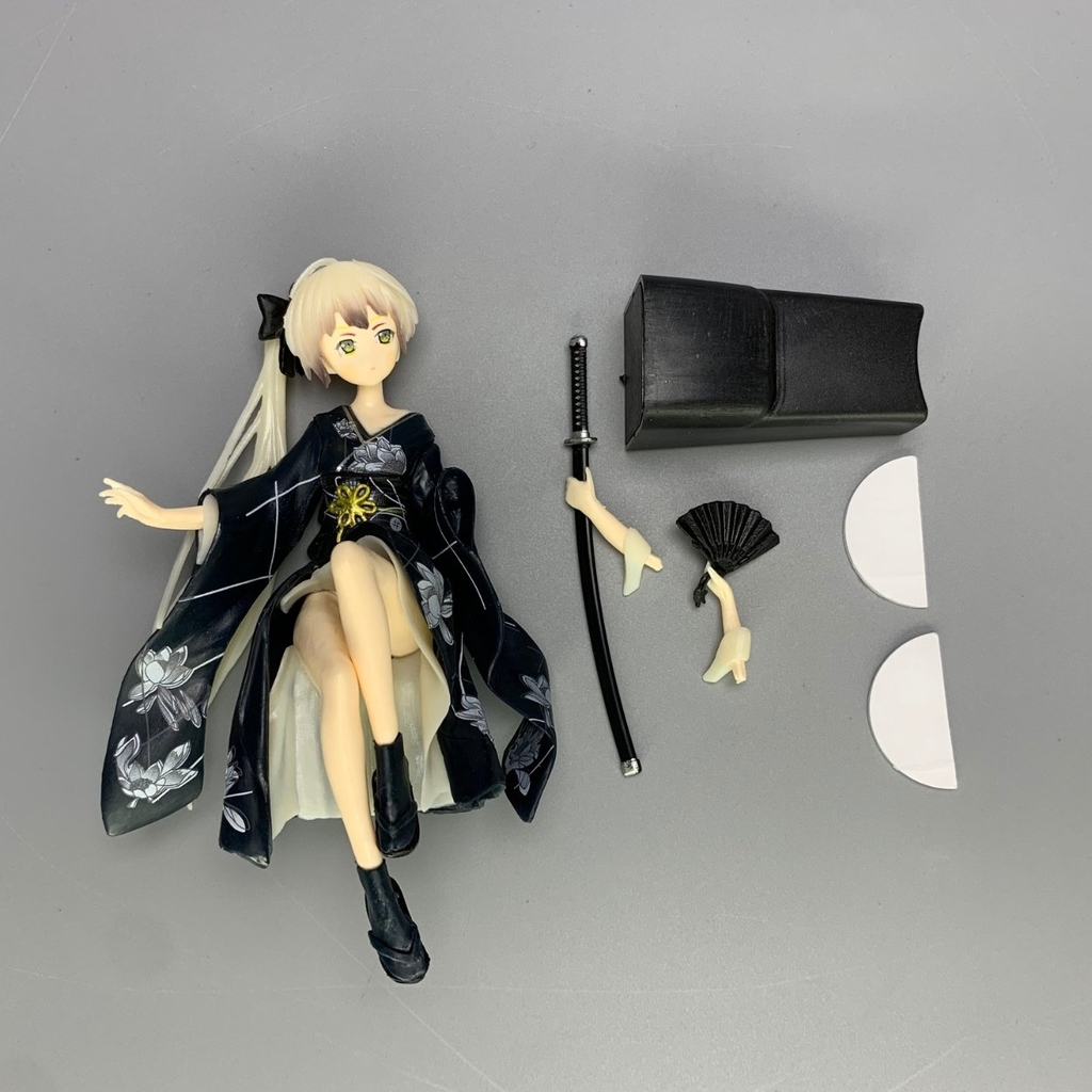 Mô Hình Kasugano Sora váy kimono Đen - Cao 9cm - nặng 100gram - Phụ kiện : không đế + 1 tay cầm quạt + 1 tay cầm kiếm + Miếng dán - Figure Kasugano Sora - No Box