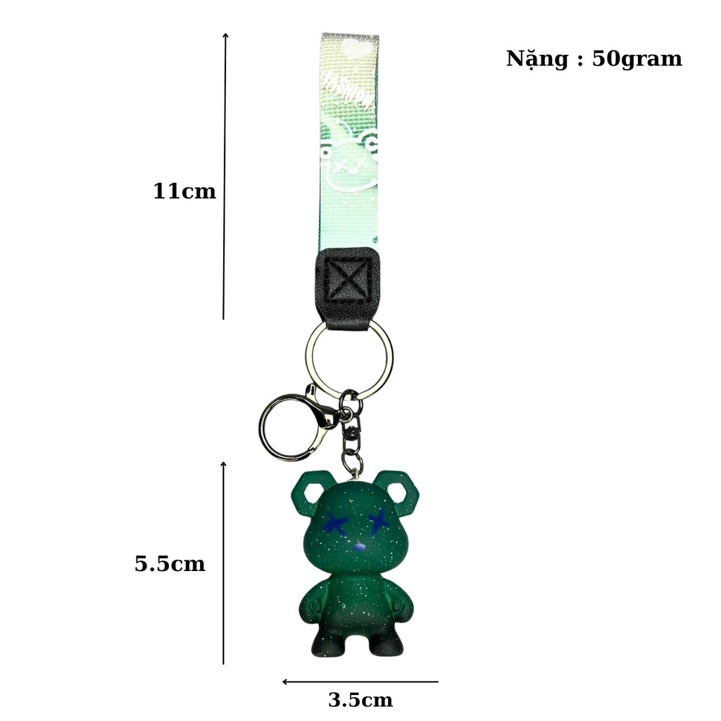 Móc khóa gấu Bearbrick màu Xanh lá - Dây móc dài : 11cm - mô hình gấu Bearbrick Cao : 5.5cm - Nặng 50gram - No Box : Bọc túi OPP - K77-T4-S3