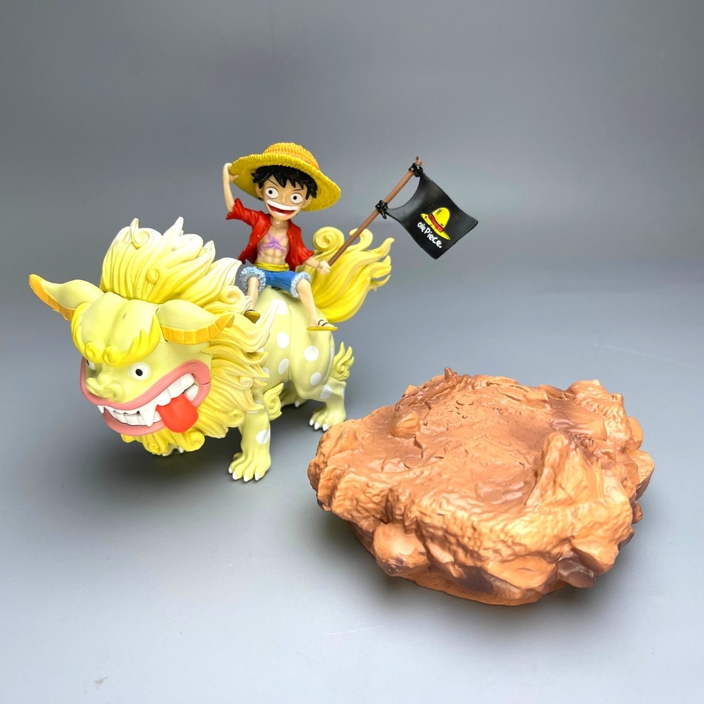 Mô Hình OnePieceLuffy cầm Cờ cưỡi sư tử vàng - Cao 15cm - nặng 500gram - Phụ kiện : Cờ + đế, Figure OnePiece - full box -có có hộp mà - K15-T3-S6