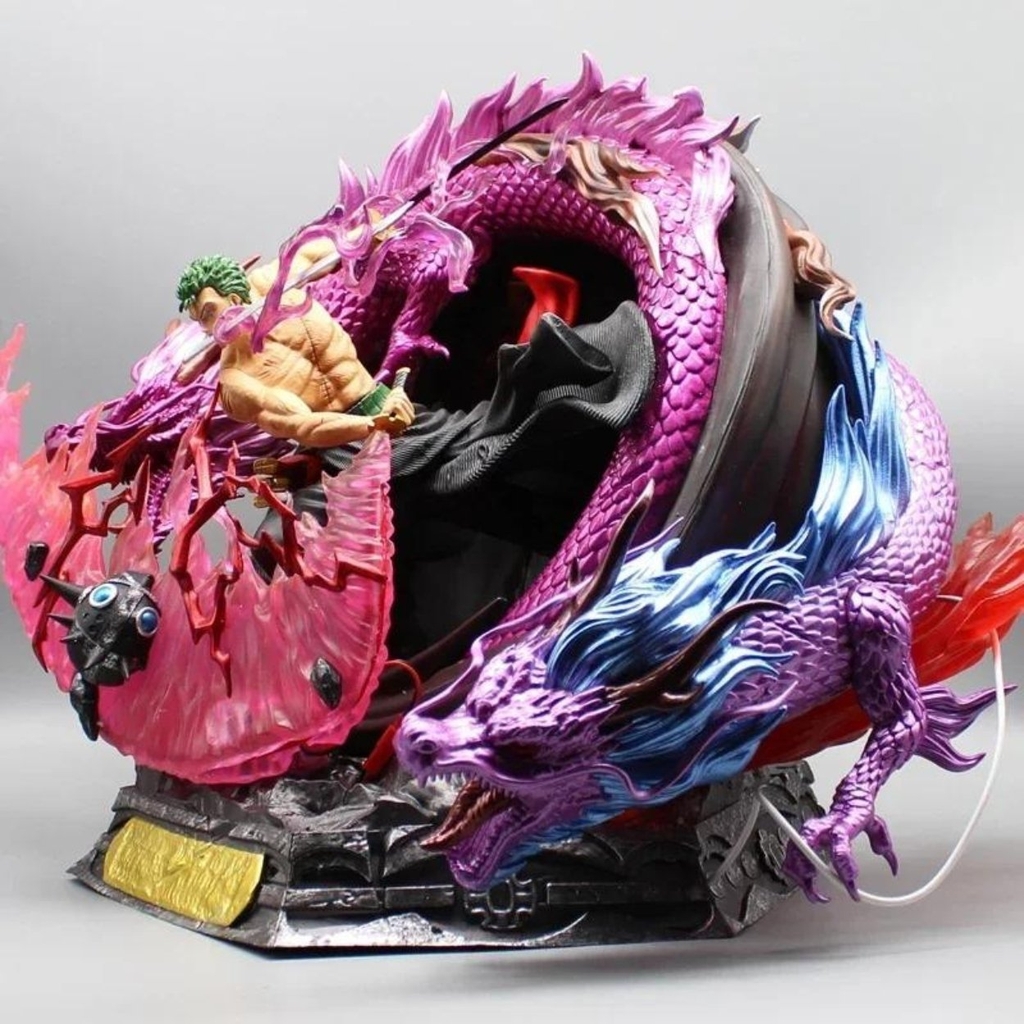 Mô Hình OnePiece Zoro Nhị Long rồng tím đại chiến King - Cao 38cm - nặng 6kg - Box xốp trắng - Hộp carton N2