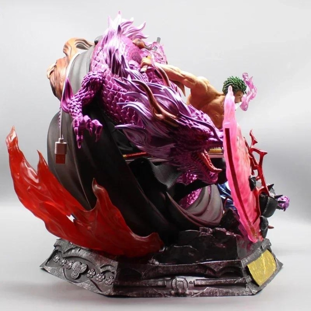 Mô Hình OnePiece Zoro Nhị Long rồng tím đại chiến King - Cao 38cm - nặng 6kg - Box xốp trắng - Hộp carton N2