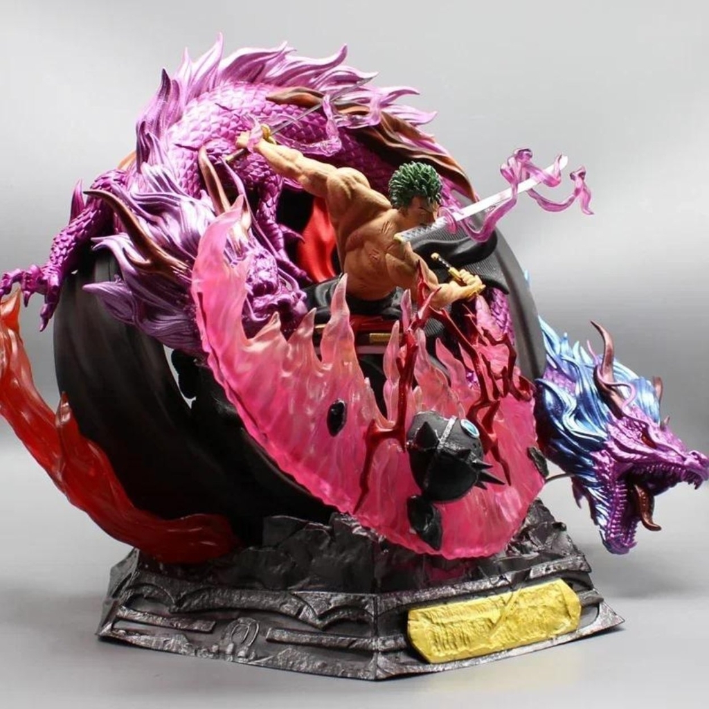 Mô Hình OnePiece Zoro Nhị Long rồng tím đại chiến King - Cao 38cm - nặng 6kg - Box xốp trắng - Hộp carton N2