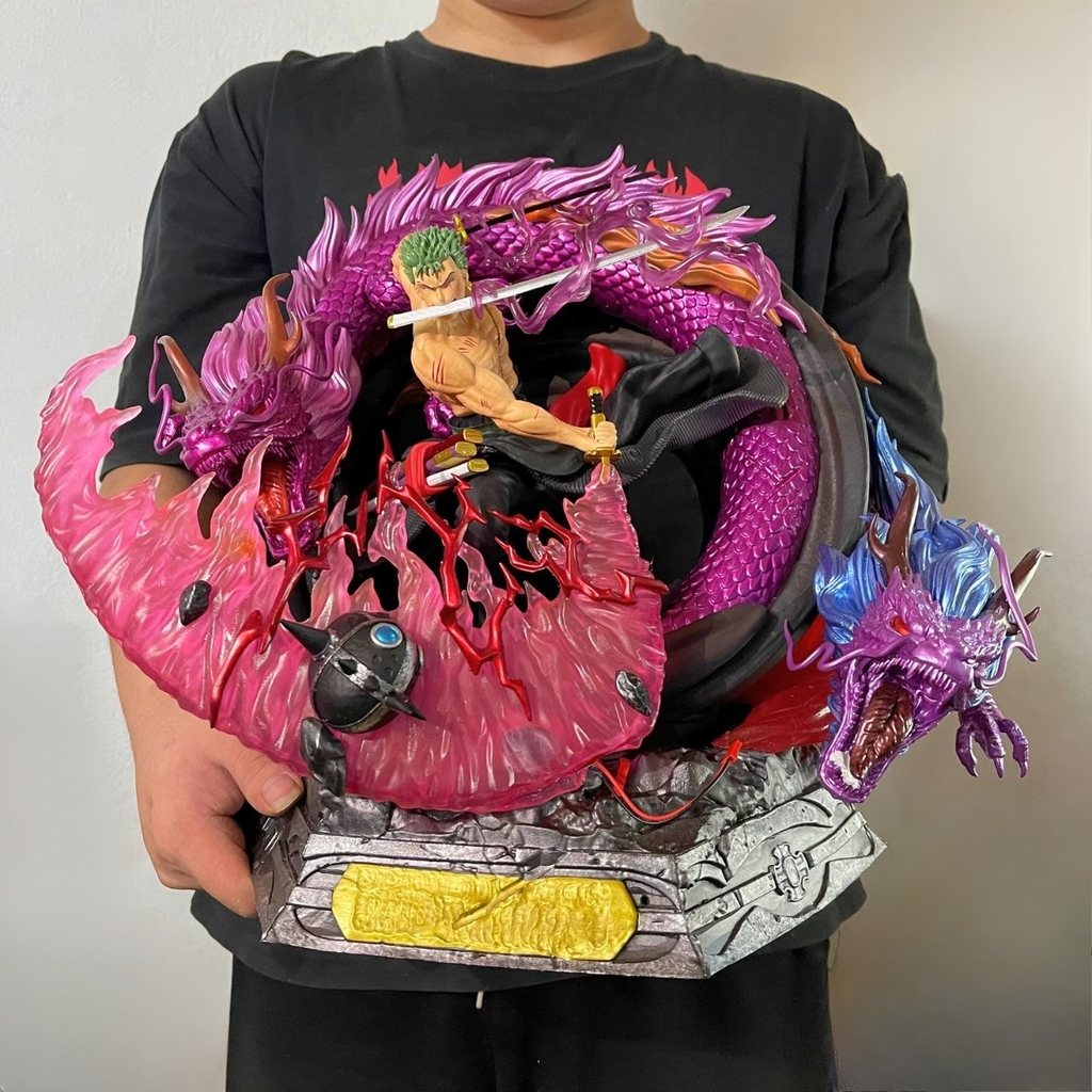 Mô Hình OnePiece Zoro Nhị Long rồng tím đại chiến King - Cao 38cm - nặng 6kg - Box xốp trắng - Hộp carton N2