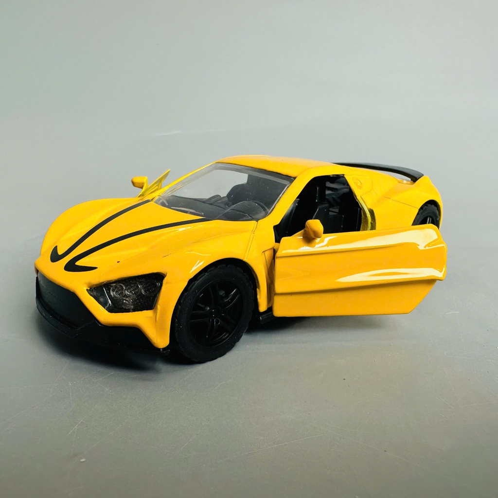 Mô Hình xe Zenvo ST1 vàng tỉ lệ 1:36 Hợp kim có thể mở cửa - bánh sau chạy cót - Dài 11cm - rộng 5cm - cao 4cm - nặng : 500gram - FULL BOX : box màu SKU : oto349 -k70-t1-s3