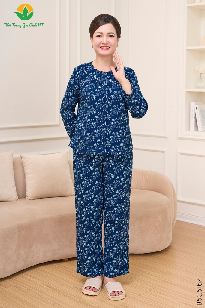 Bộ cotton rayon trung niên quần dài áo dài tay B50.5167