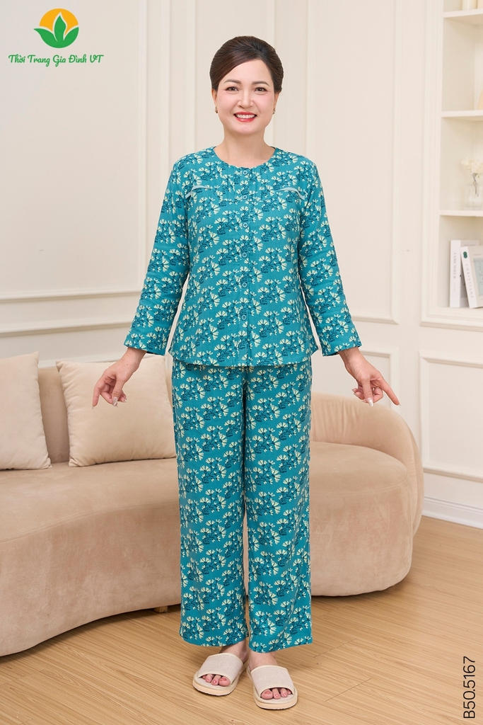 Bộ cotton rayon trung niên quần dài áo dài tay B50.5167
