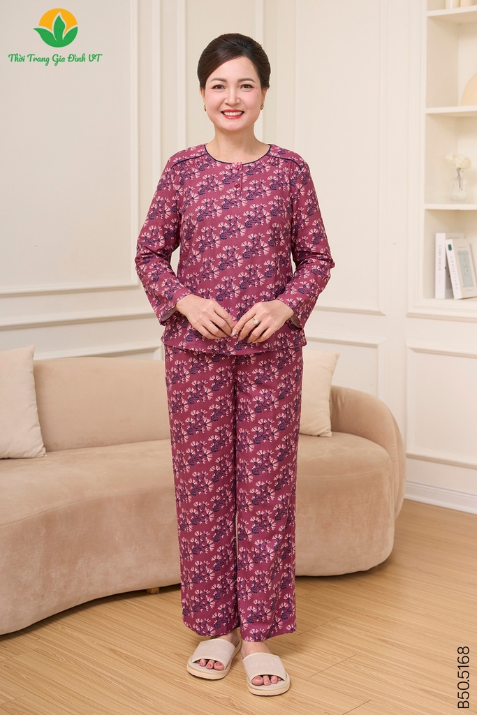 Bộ cotton rayon trung niên quần dài áo dài tay B50.5168