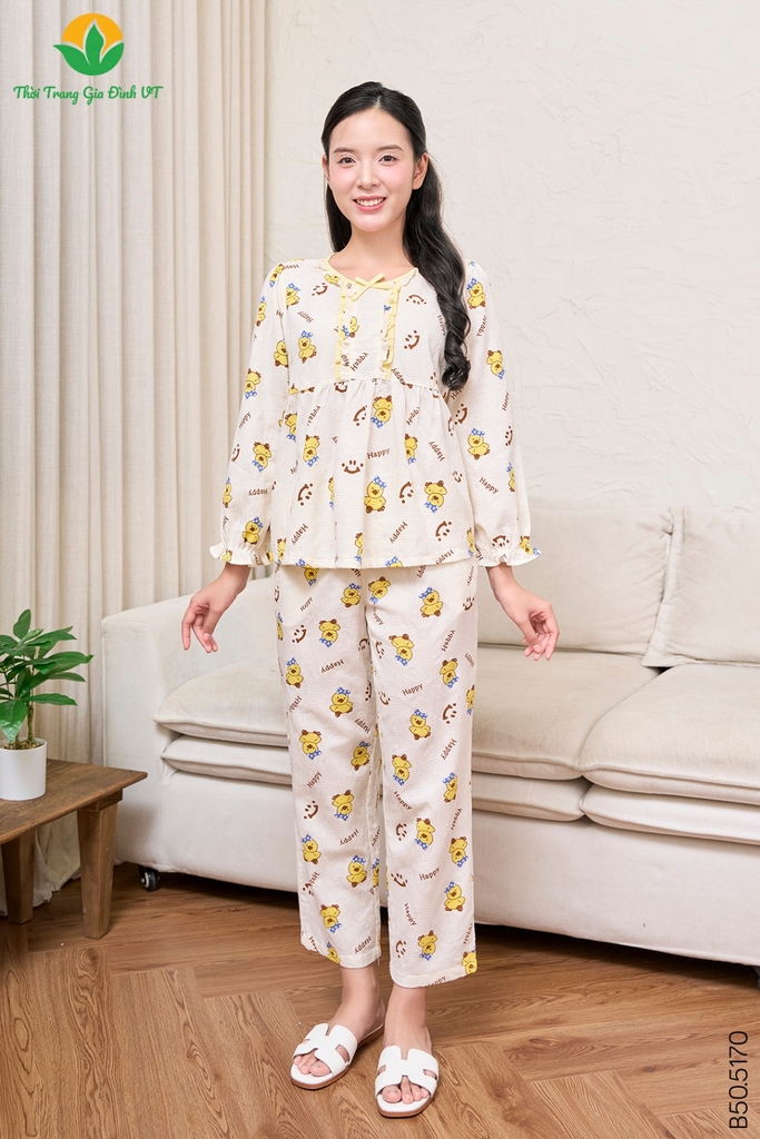 Bộ cotton nữ quần dài áo dài tay B50.5170.