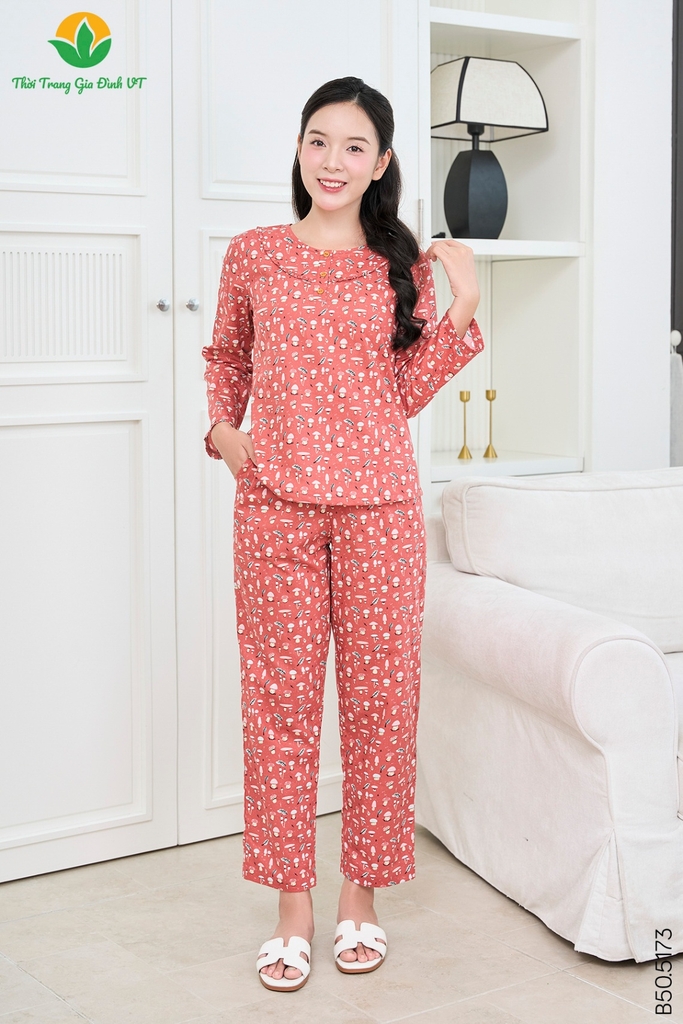 Bộ cotton nữ quần dài áo dài tay B50.5173.