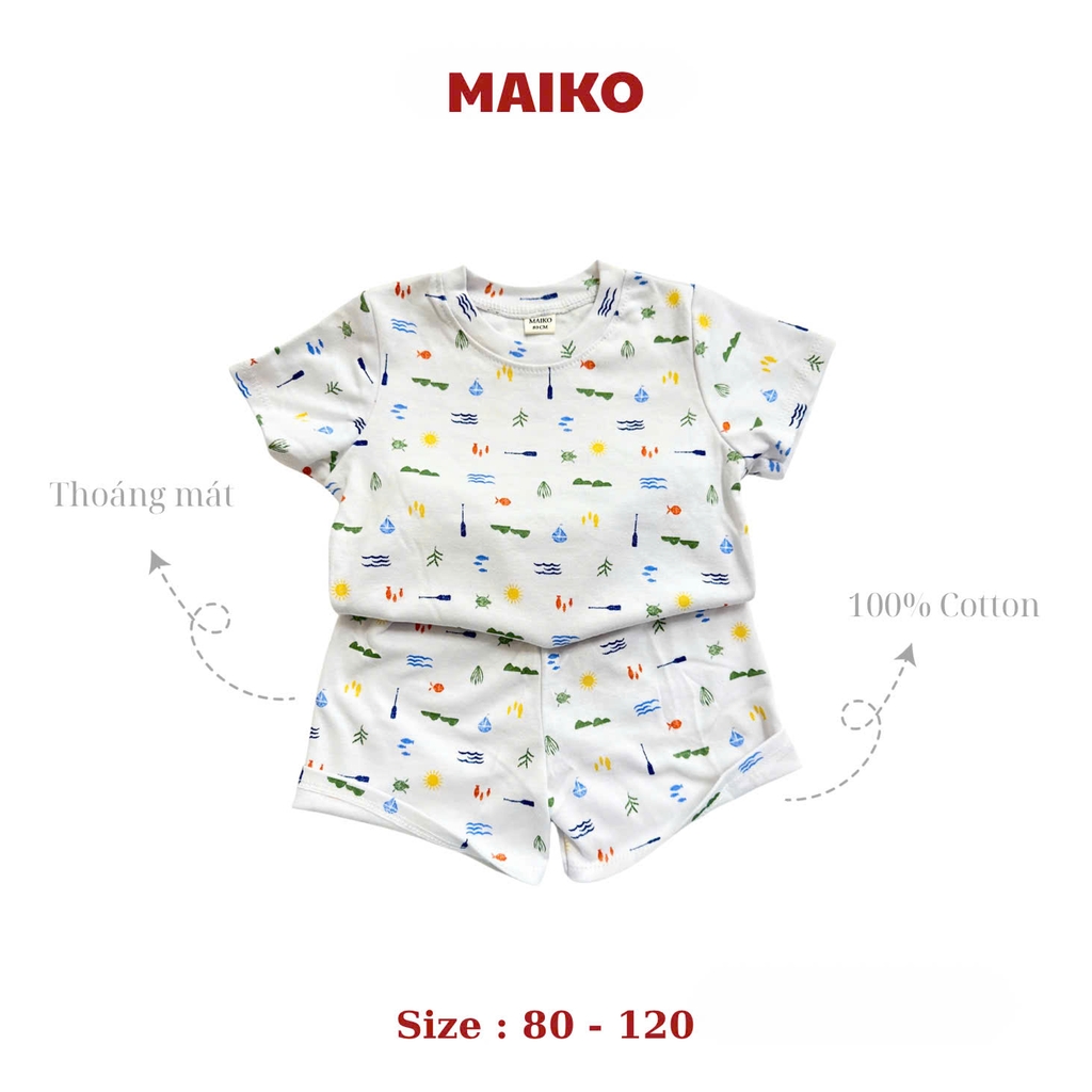 Bộ cotton cộc tay in tràn BÉ TRAI 80-120