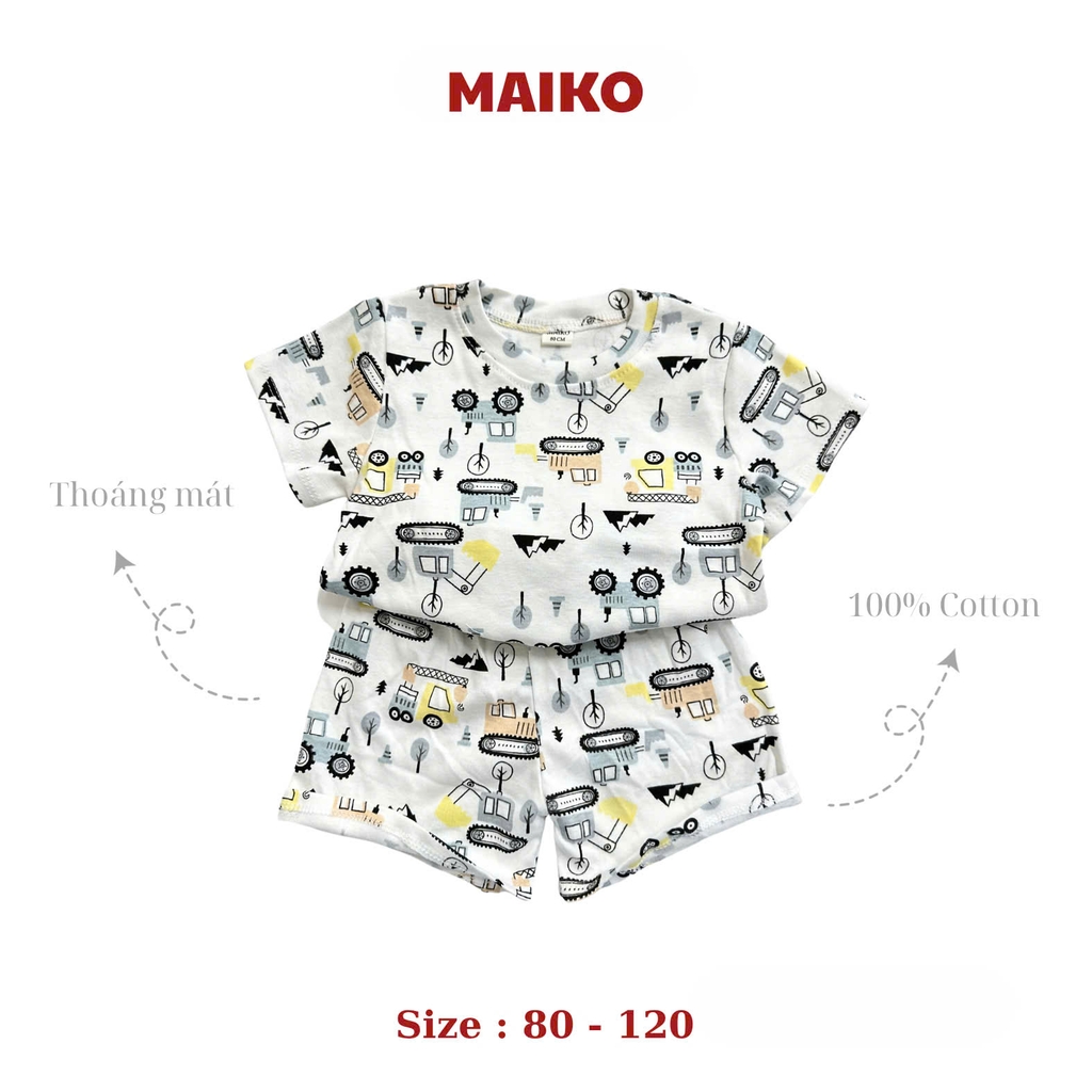 Bộ cotton cộc tay in tràn BÉ TRAI 80-120