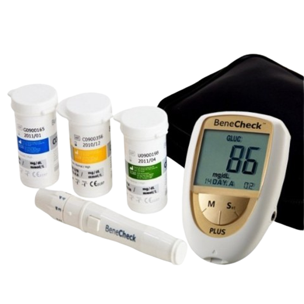 Máy đo 3 in 1 đường huyết, mỡ máu, gout BeneCheck - Trọn bộ