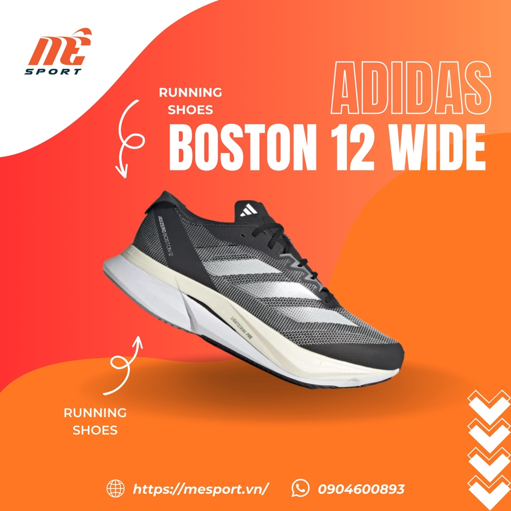 Adizero Boston 12 Wide Xám Đen