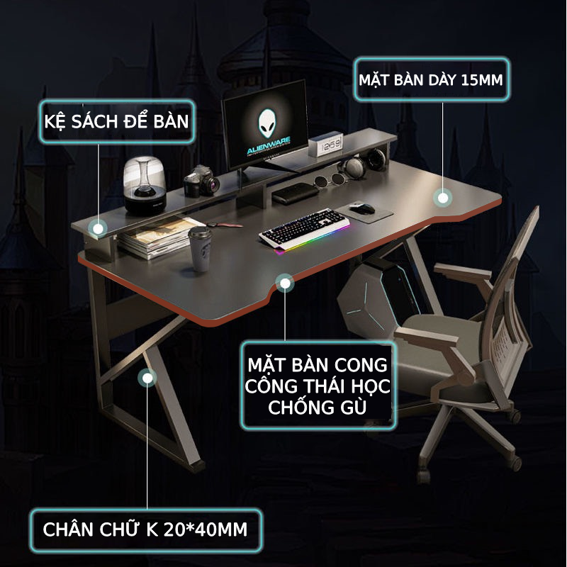 Bàn gaming chân chữ K kèm kệ để màn hình BH-079