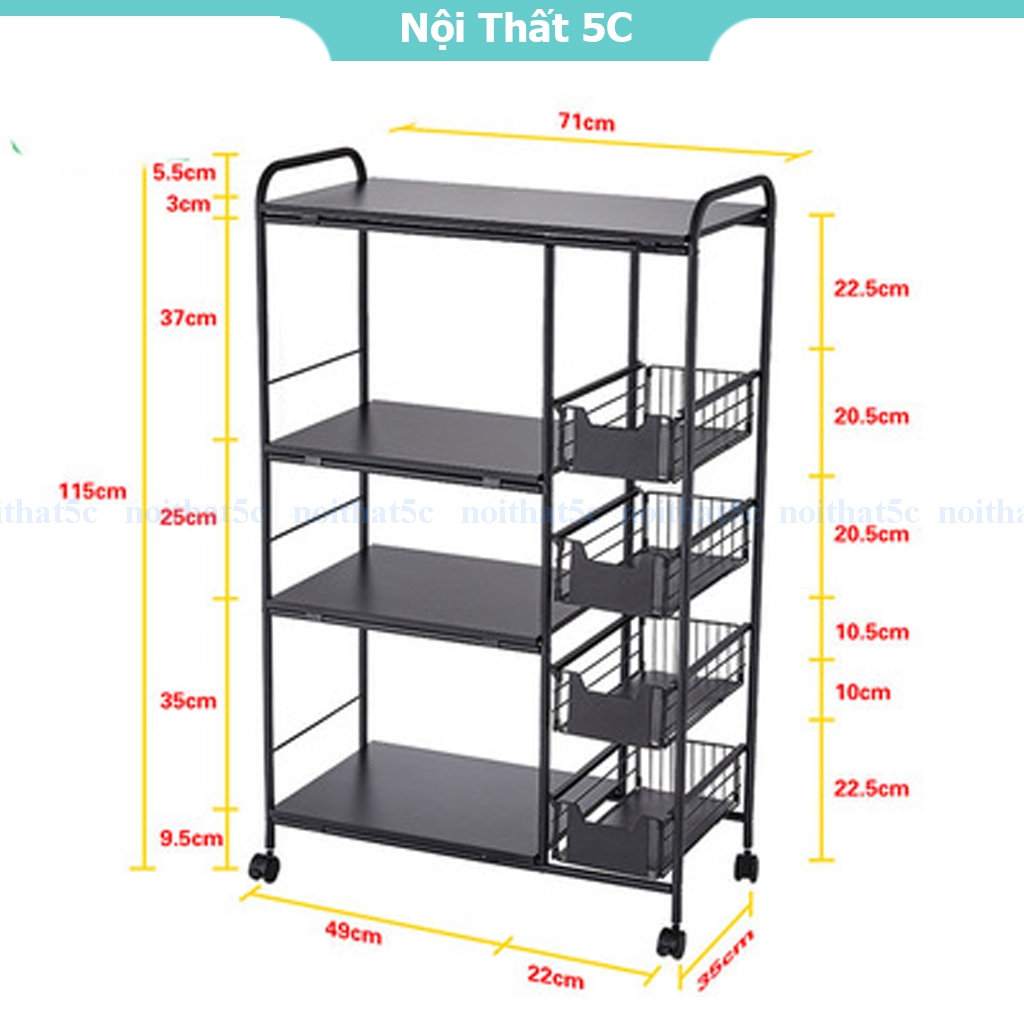 Kệ để lò vi sóng đa năng, kệ lò nướng, kệ gia vị 3-4 tầng cao cấp phủ sơn đen tích điện