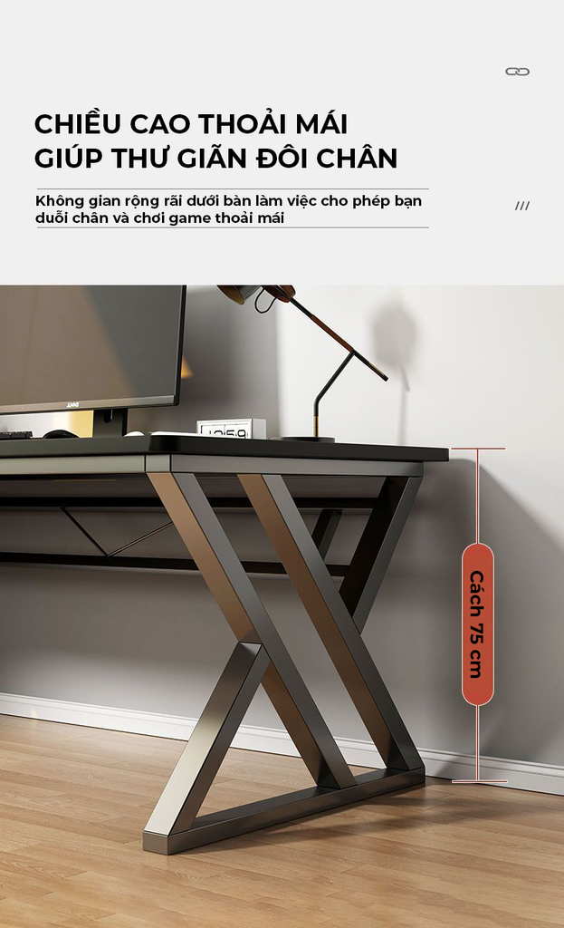 Bàn Gaming chân X, Bàn Làm Việc chân sắt sơn tĩnh điện, mặt gỗ MDF BH-089