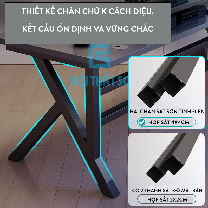 Bàn gaming chân K, khung sắt hộp cao cấp 4x4cm - BH087