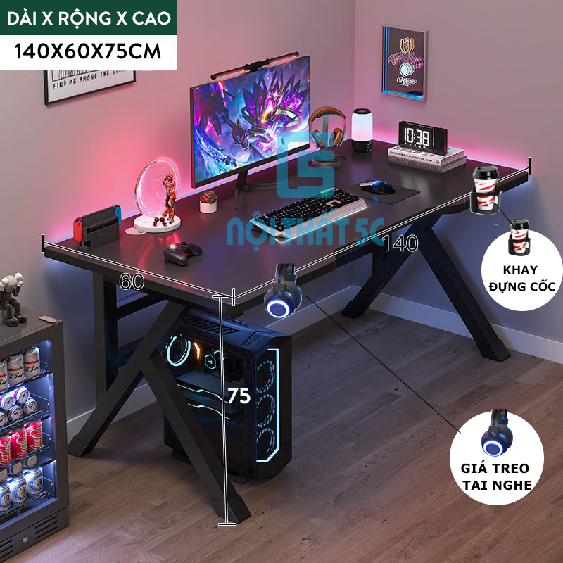 Bàn làm việc, Bàn gaming chân K khung sắt hộp cao cấp 40x40mm có phụ kiện đi kèm  - BH087