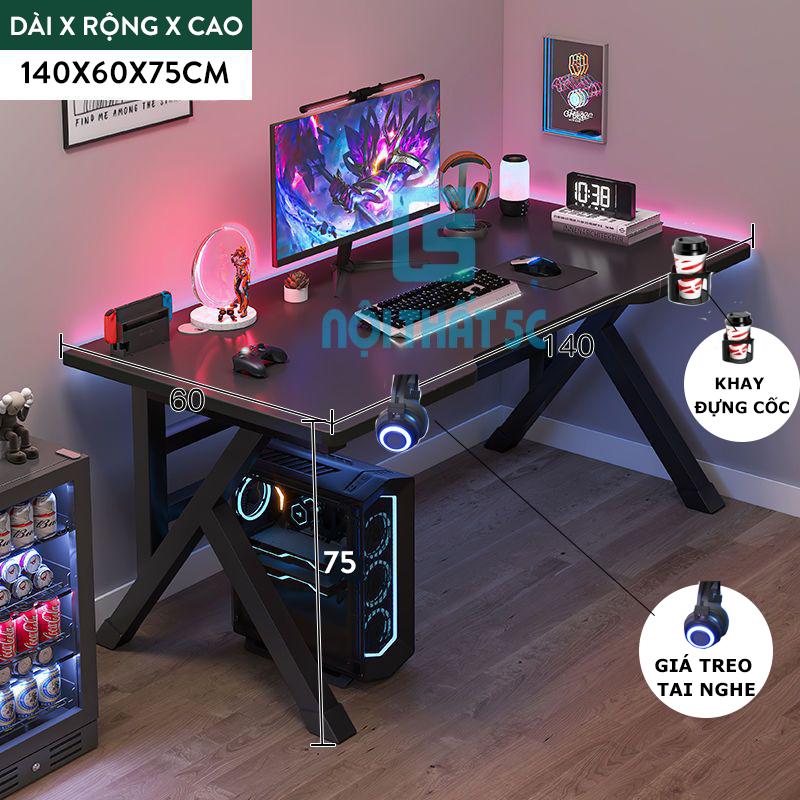 Bàn gaming chân K, khung sắt hộp cao cấp 4x4cm - BH087