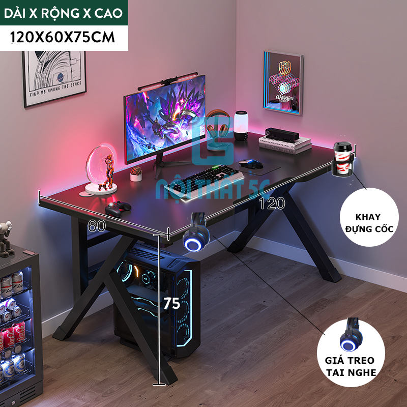 Bàn làm việc, Bàn gaming chân K khung sắt hộp cao cấp 40x40mm có phụ kiện đi kèm  - BH087