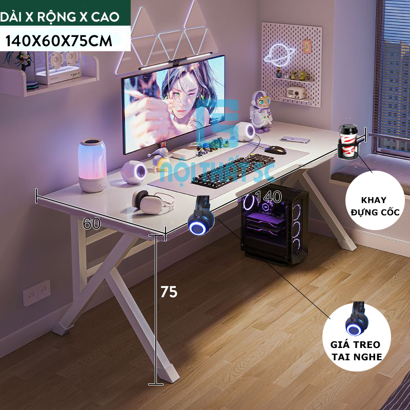 Bàn làm việc, Bàn gaming chân K khung sắt hộp cao cấp 40x40mm có phụ kiện đi kèm  - BH087