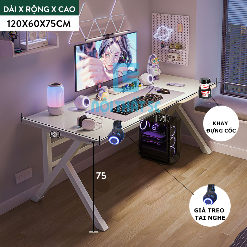 Bàn làm việc, Bàn gaming chân K khung sắt hộp cao cấp 40x40mm có phụ kiện đi kèm  - BH087