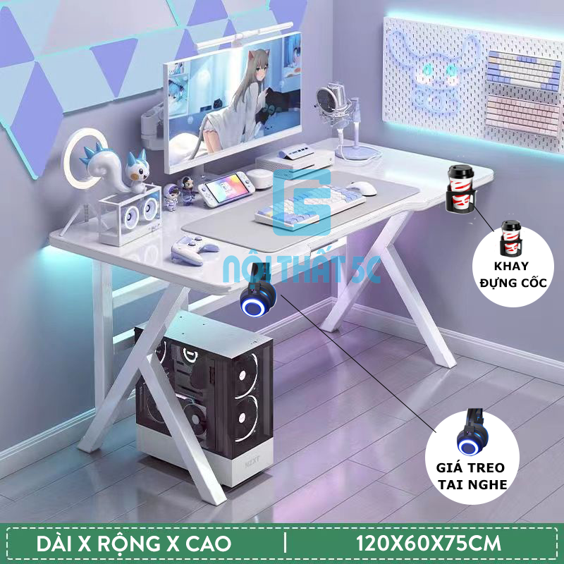 Bàn làm việc, Bàn gaming chân K khung sắt hộp cao cấp 40x40mm có phụ kiện đi kèm  - BH087