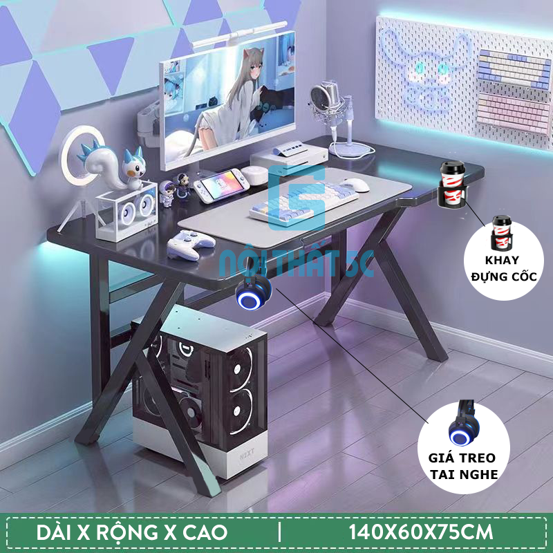 Bàn làm việc, Bàn gaming chân K khung sắt hộp cao cấp 40x40mm có phụ kiện đi kèm  - BH087