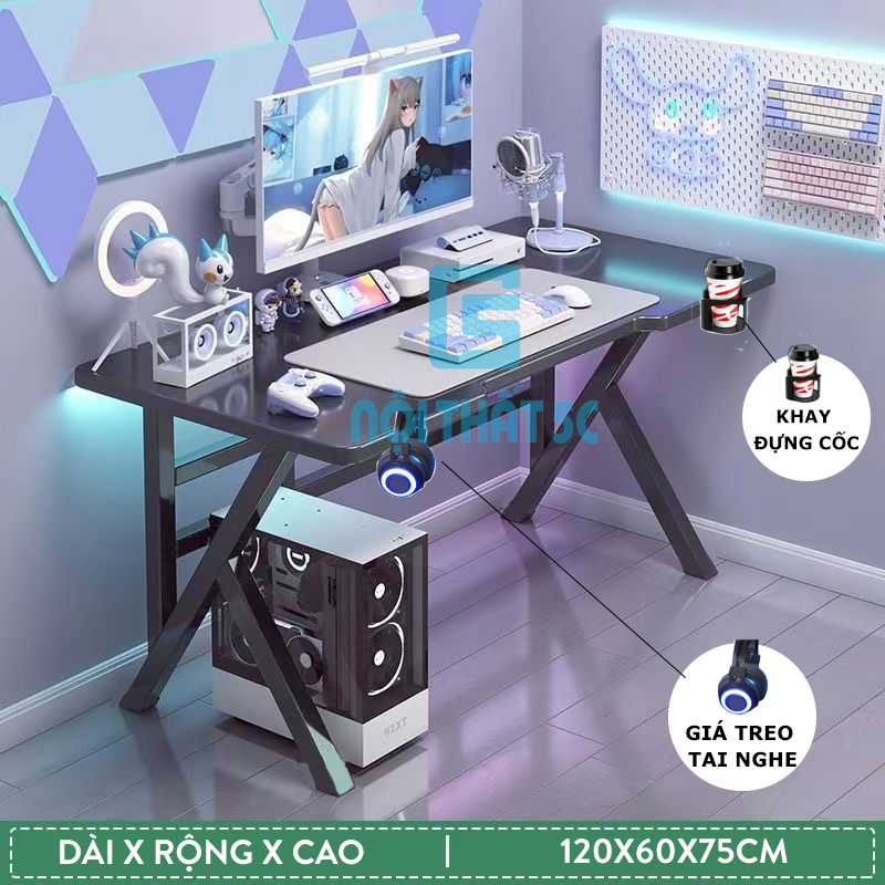 Bàn làm việc, Bàn gaming chân K khung sắt hộp cao cấp 40x40mm có phụ kiện đi kèm  - BH087