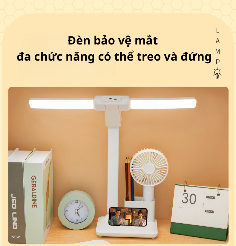 Đèn bàn LED 2 đầu đèn kẹp 3 màu GD-1404