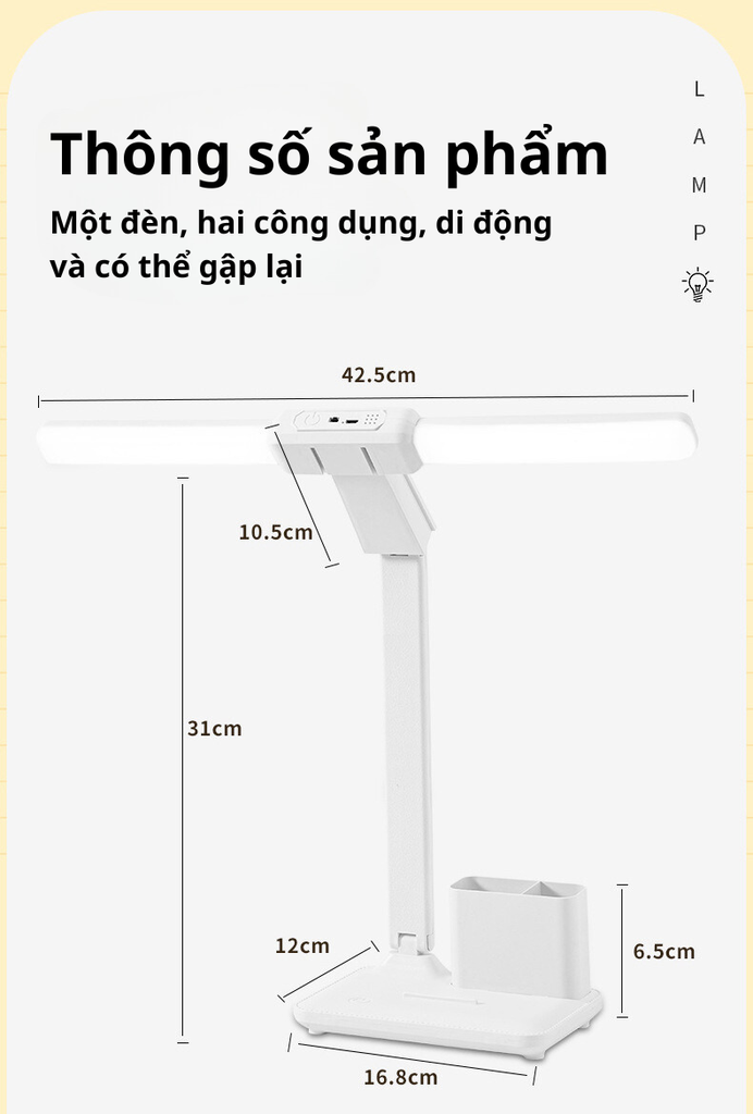 Đèn bàn LED 2 đầu đèn kẹp 3 màu GD-1404