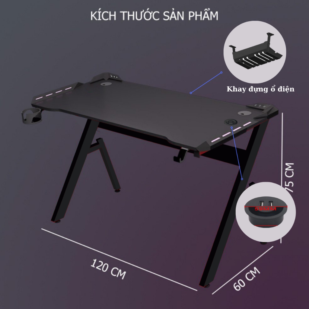 Bàn gaming winner-plus kèm phụ kiện bọc giáp kèm LED RGB, chắc chắn bền bỉ để PC máy tính cây