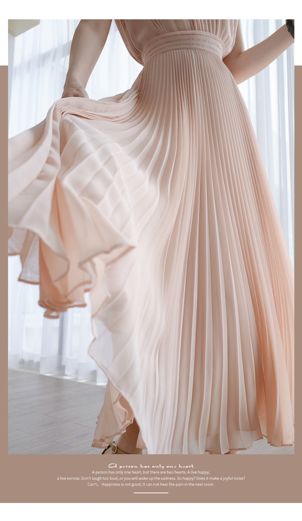 Đầm midi voan xếp li cộc tay hồng phấn đầm dự tiệc phiên  Xiny D165230