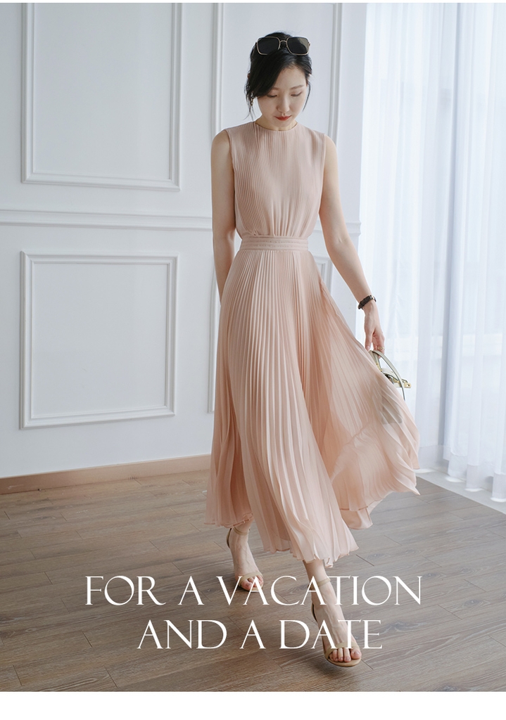 Đầm midi voan xếp li cộc tay hồng phấn đầm dự tiệc phiên  Xiny D165230