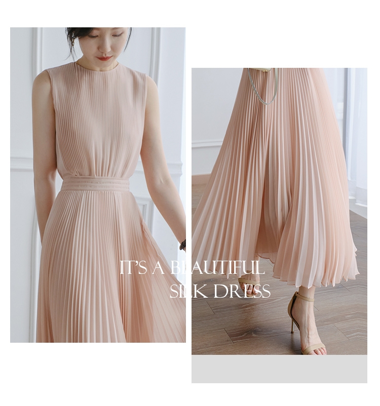 Đầm midi voan xếp li cộc tay hồng phấn đầm dự tiệc phiên  Xiny D165230