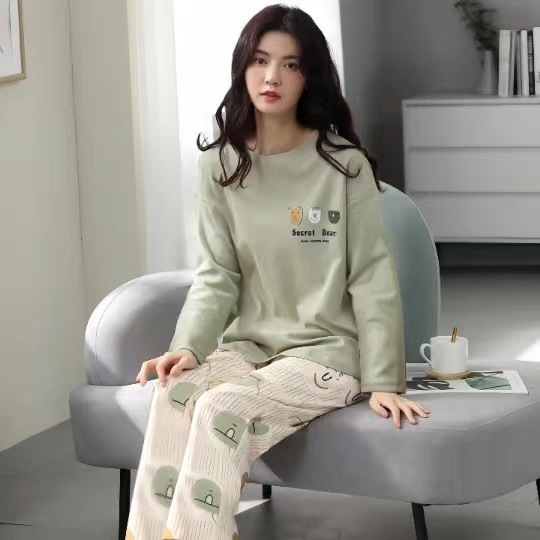 Bộ đồ ngủ thun gân cao cấp họa tiết họa hình dể thương thu đông mới nhất D542240