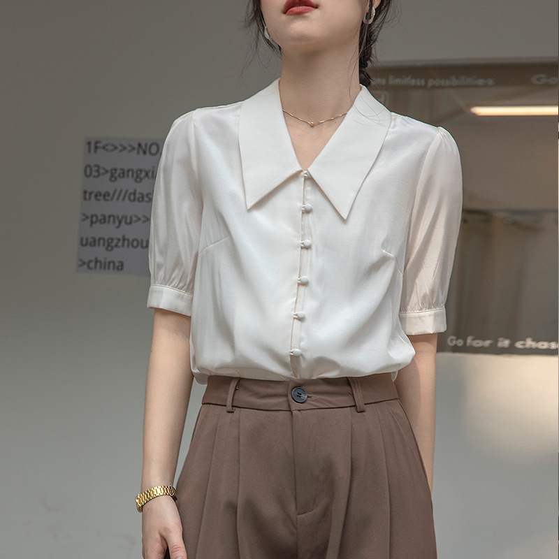 Áo sơ mi lụa cao cấp tay lở đính cúc phong cách Trung Hoa D312240