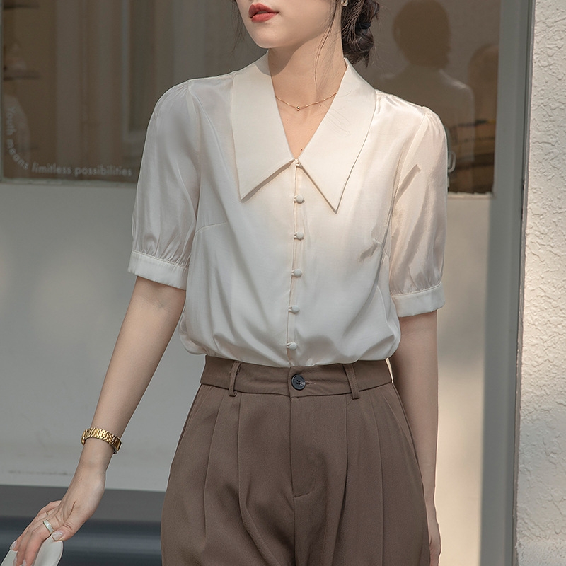 Áo sơ mi lụa cao cấp tay lở đính cúc phong cách Trung Hoa D312240