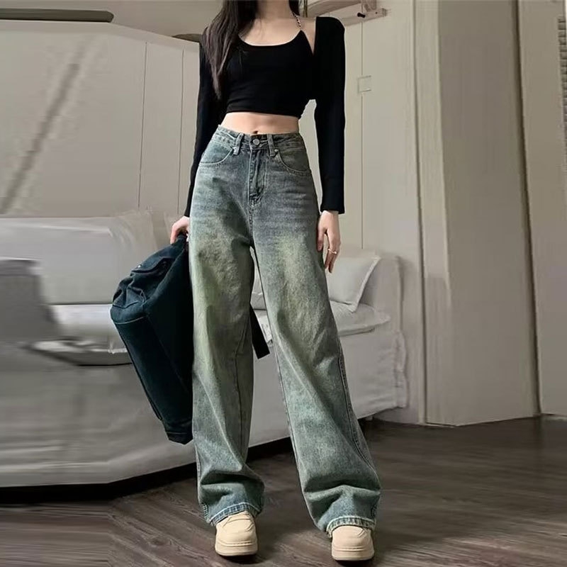 Quần jean cạp cao ống suông dáng dài QJ155240