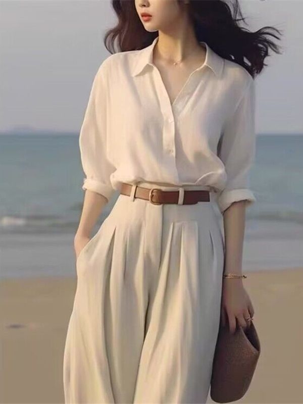 Sét bộ áo sơ mi quần xám kèm thắt lưng phong cách hiện đại D273240