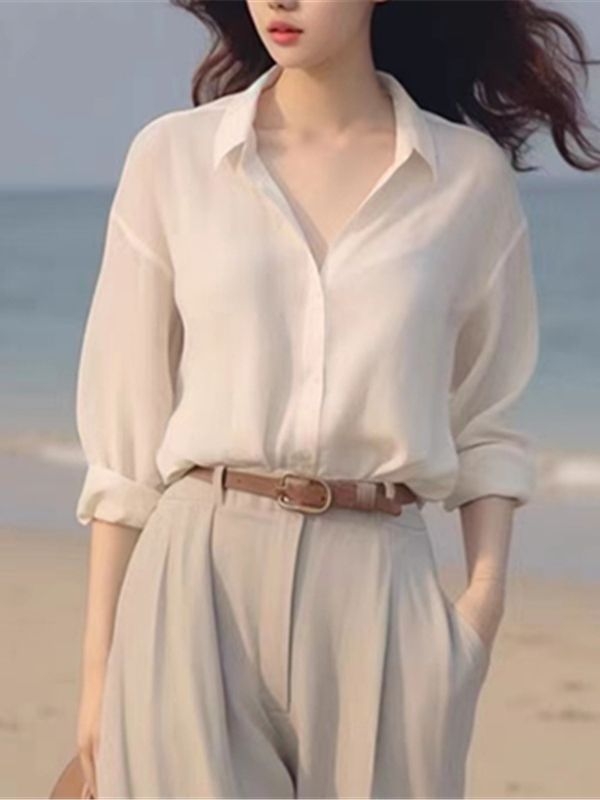 Sét bộ áo sơ mi quần xám kèm thắt lưng phong cách hiện đại D273240